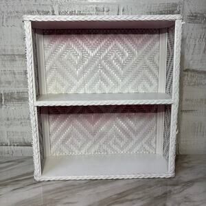 Mid Century White and Pink Ombre Wicker Wall Shelf